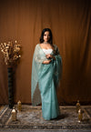 OCEAN BLUE ORGANZA SAREE - KUMUD