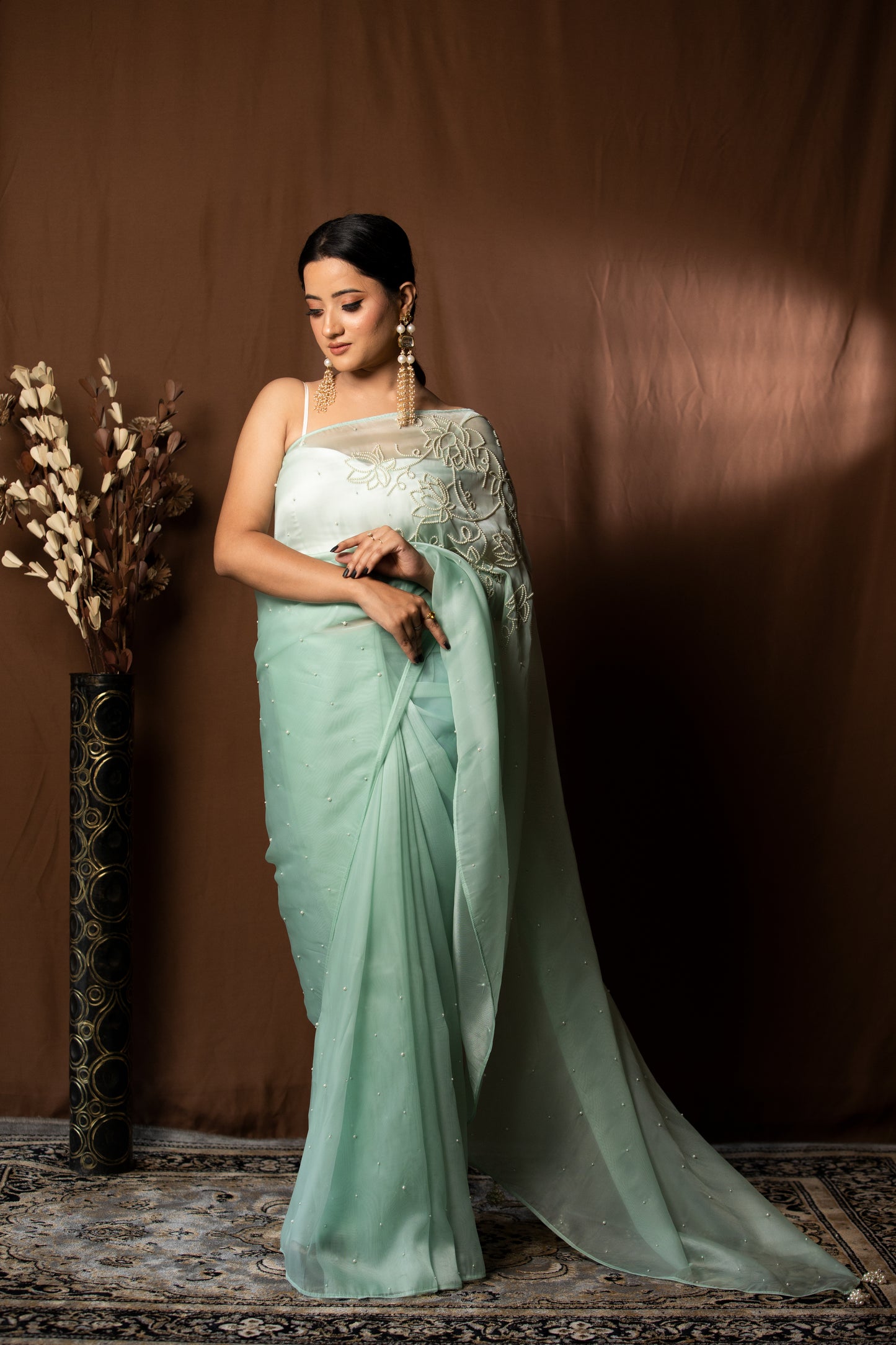 POWDER BLUE ORGANZA SAREE - KUMUD