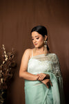 POWDER BLUE ORGANZA SAREE - KUMUD
