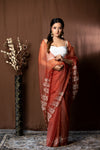BRICK RED ORGANZA SAREE - KUMUD