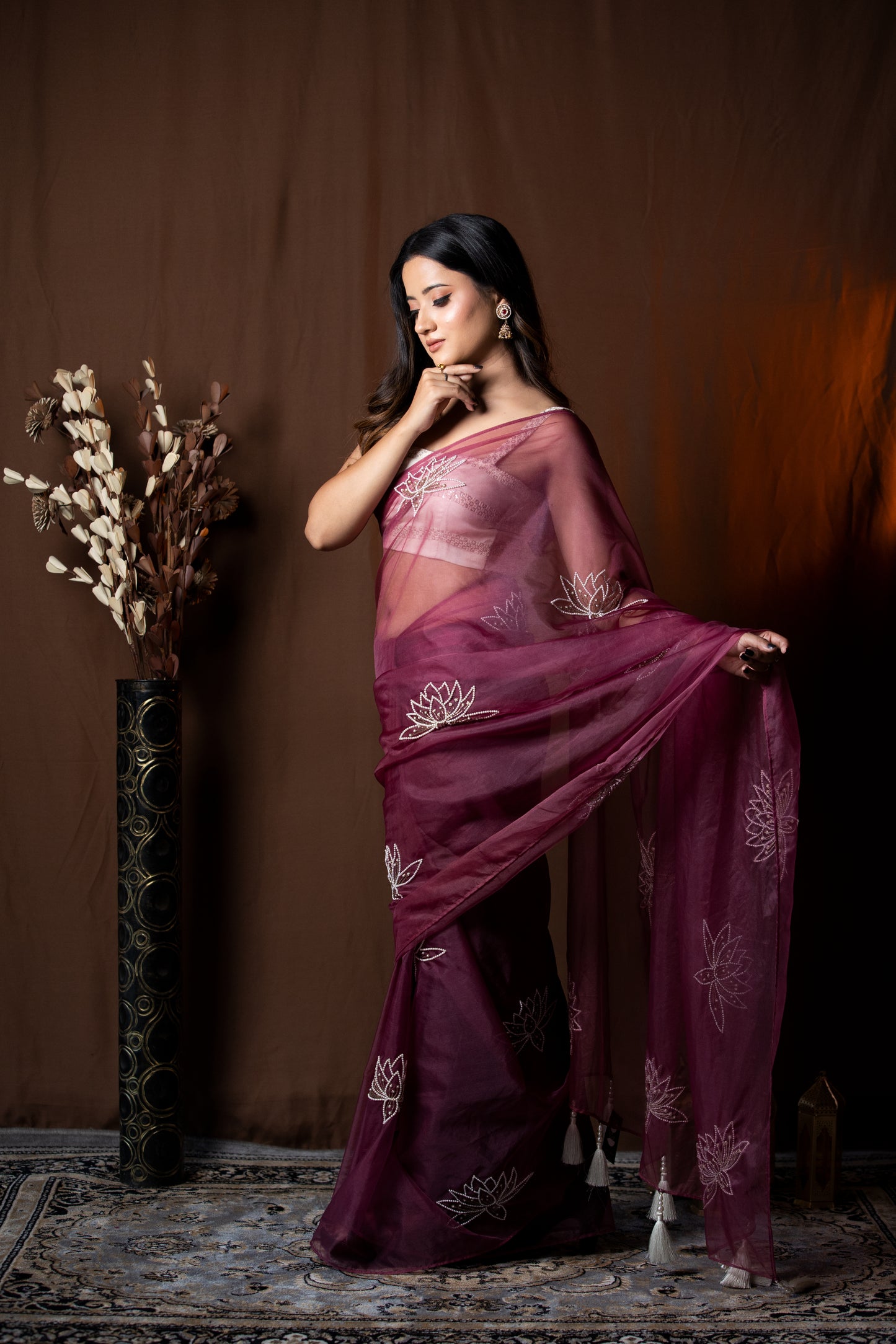 Dust Wine Organza Saree - KUMUD