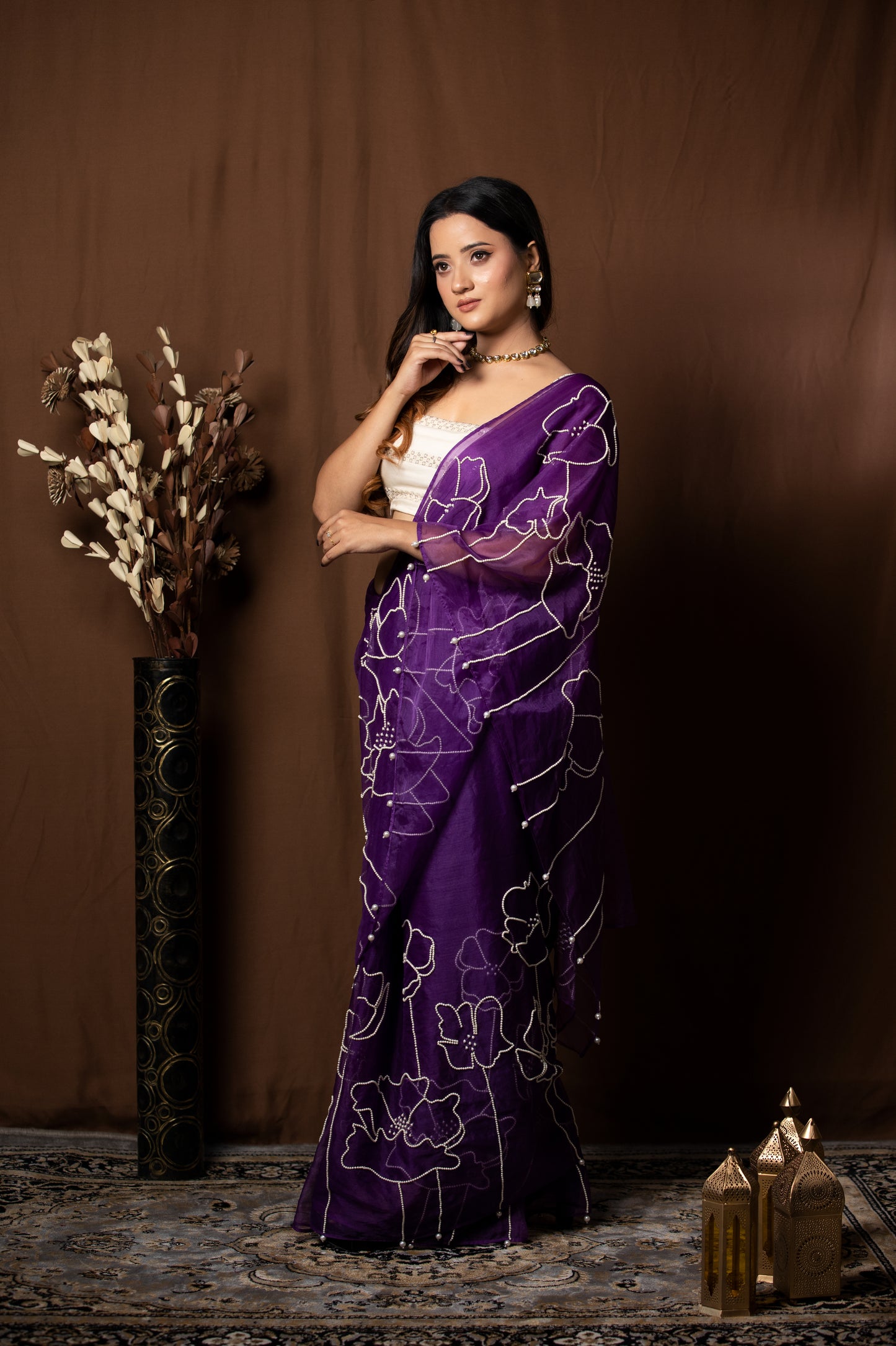 DARK PURPLE ORGANZA SAREE - KUMUD