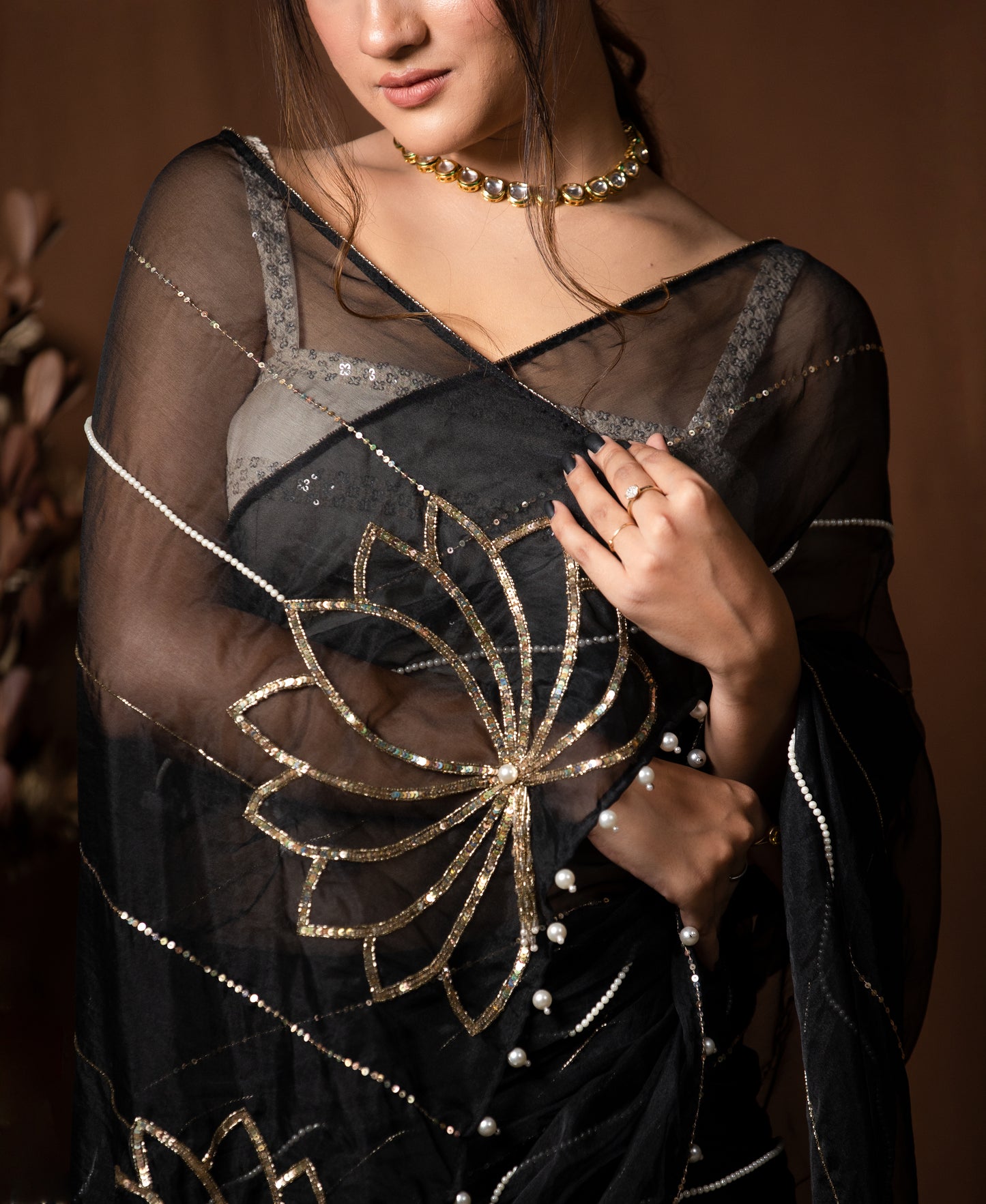BLACK ORGANZA SAREE - KUMUD