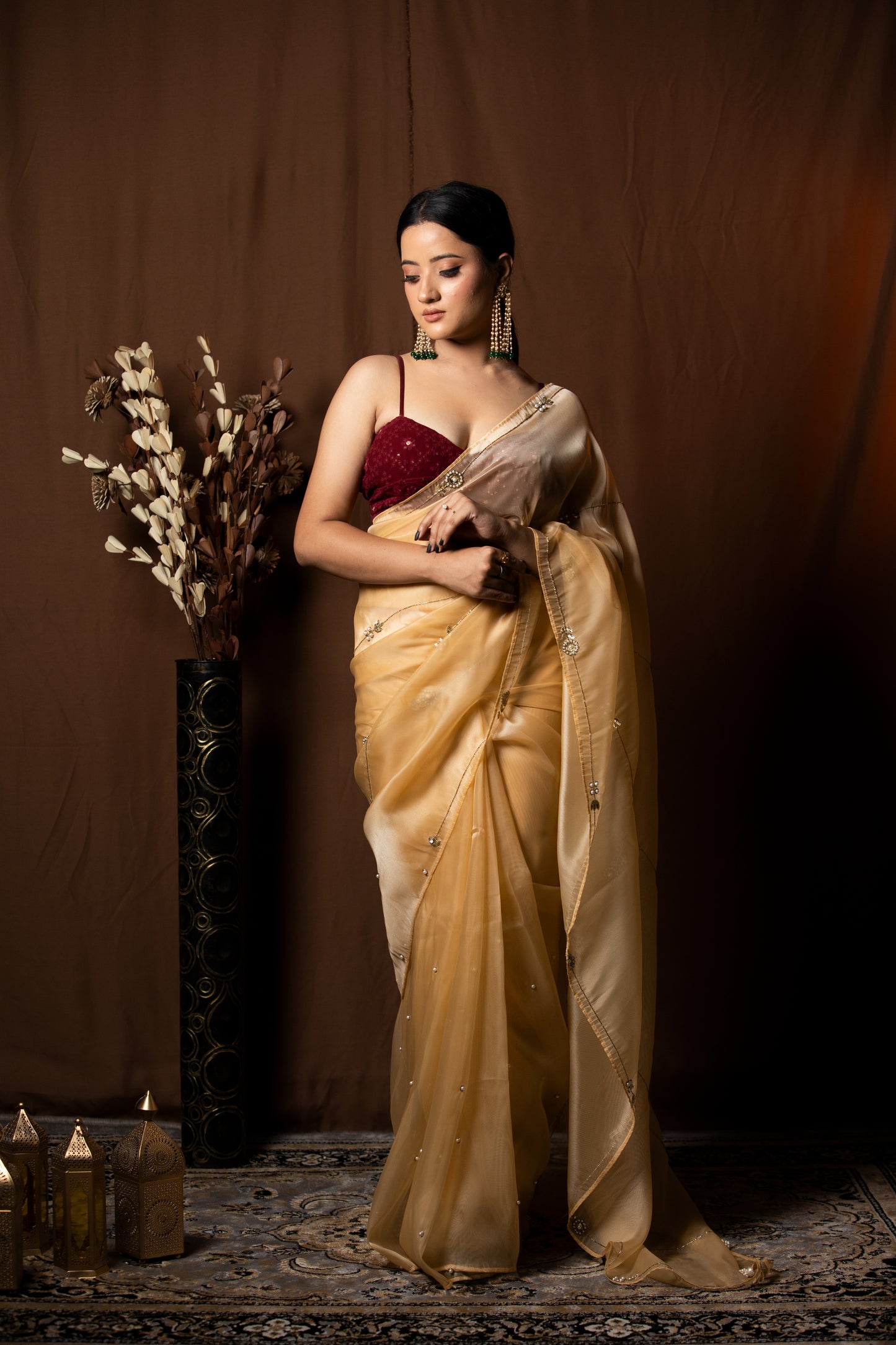 DUST PEACH ORGANZA SAREE - KUMUD