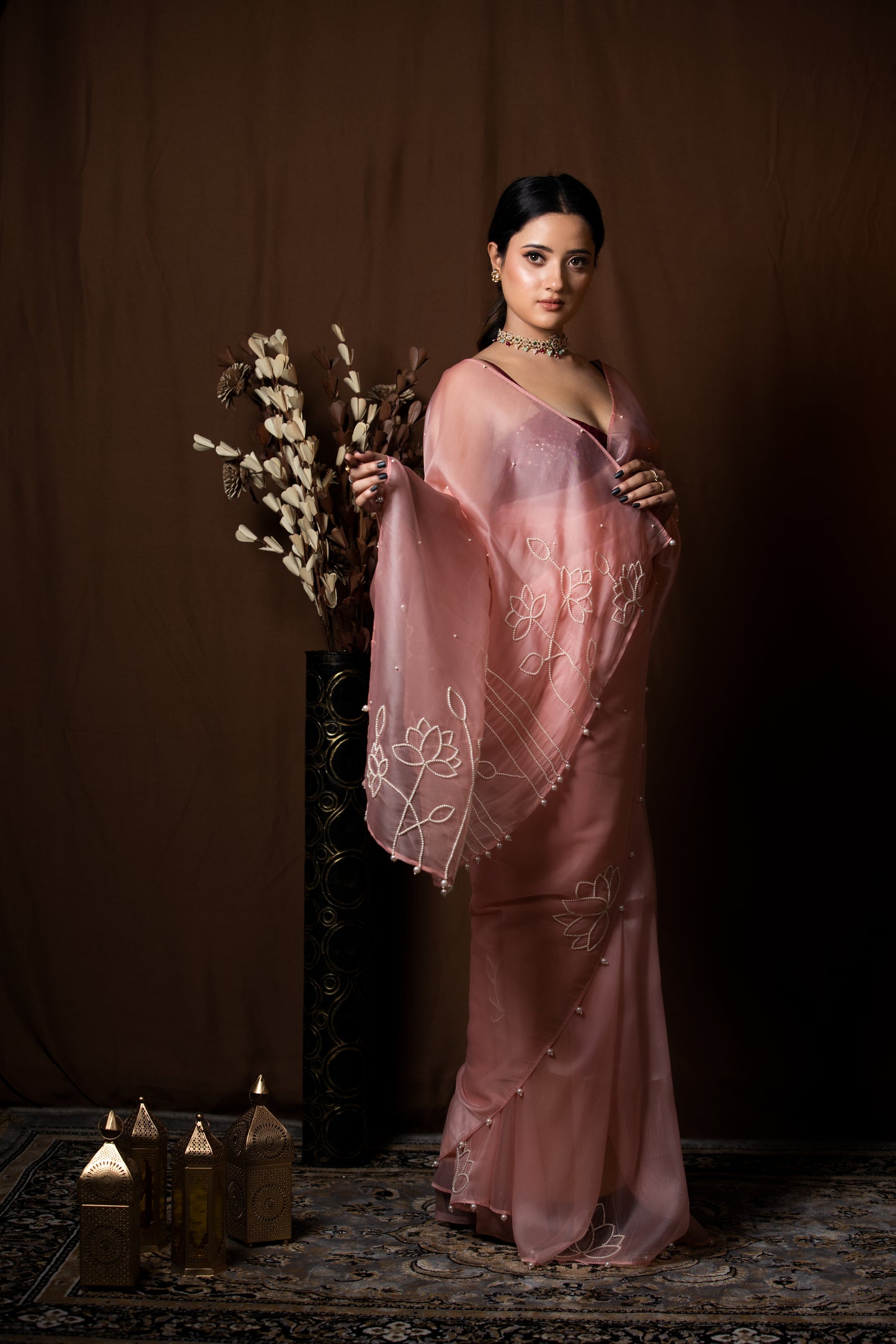 BABY PINK ORGANZA SAREE - KUMUD