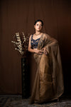 BROWN ORGANZA SAREE - KUMUD