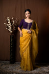 MUSTARD YELLOW ORGANZA SAREE - KUMUD
