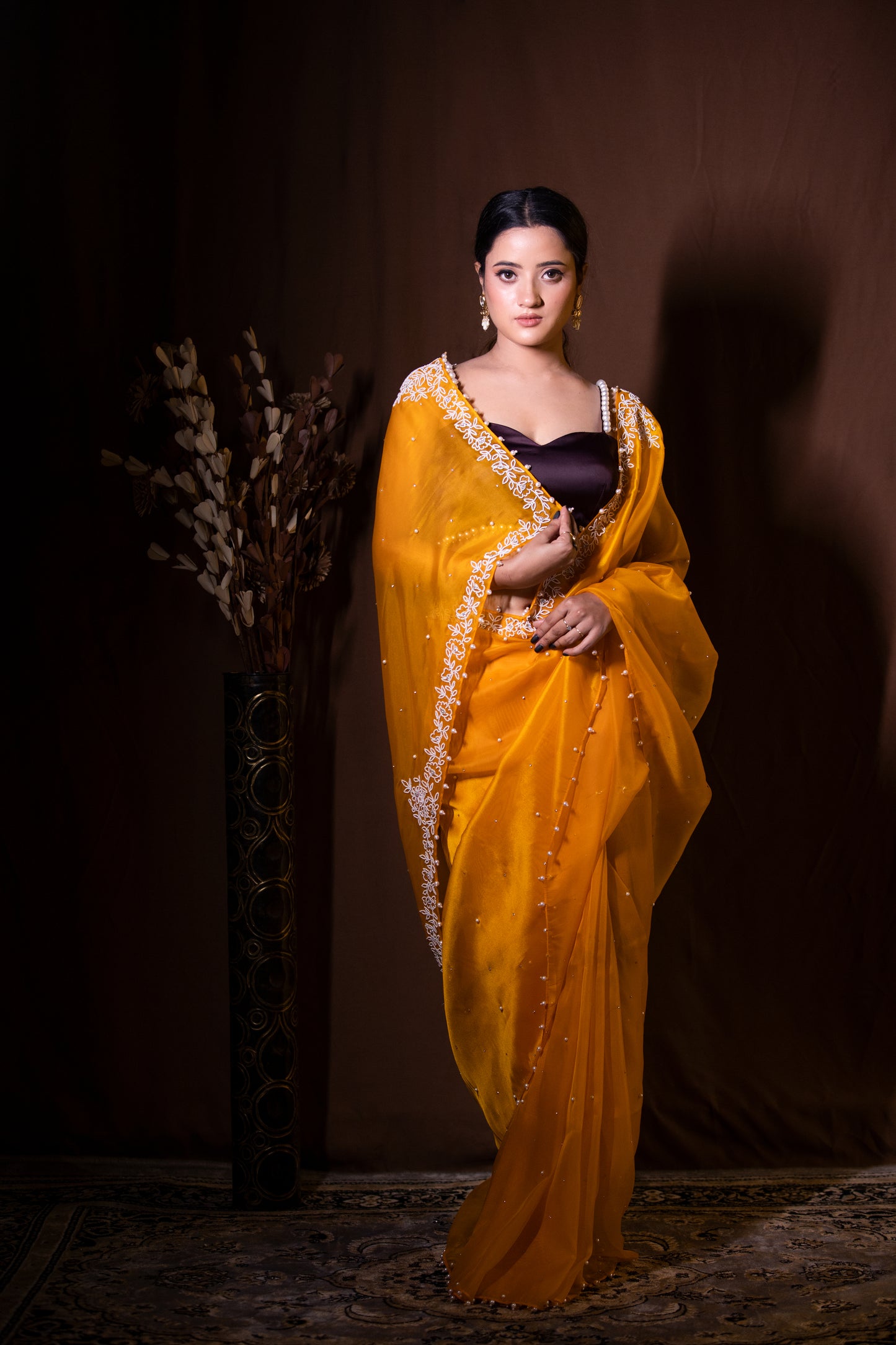ORANGE ORGANZA SAREE - KUMUD