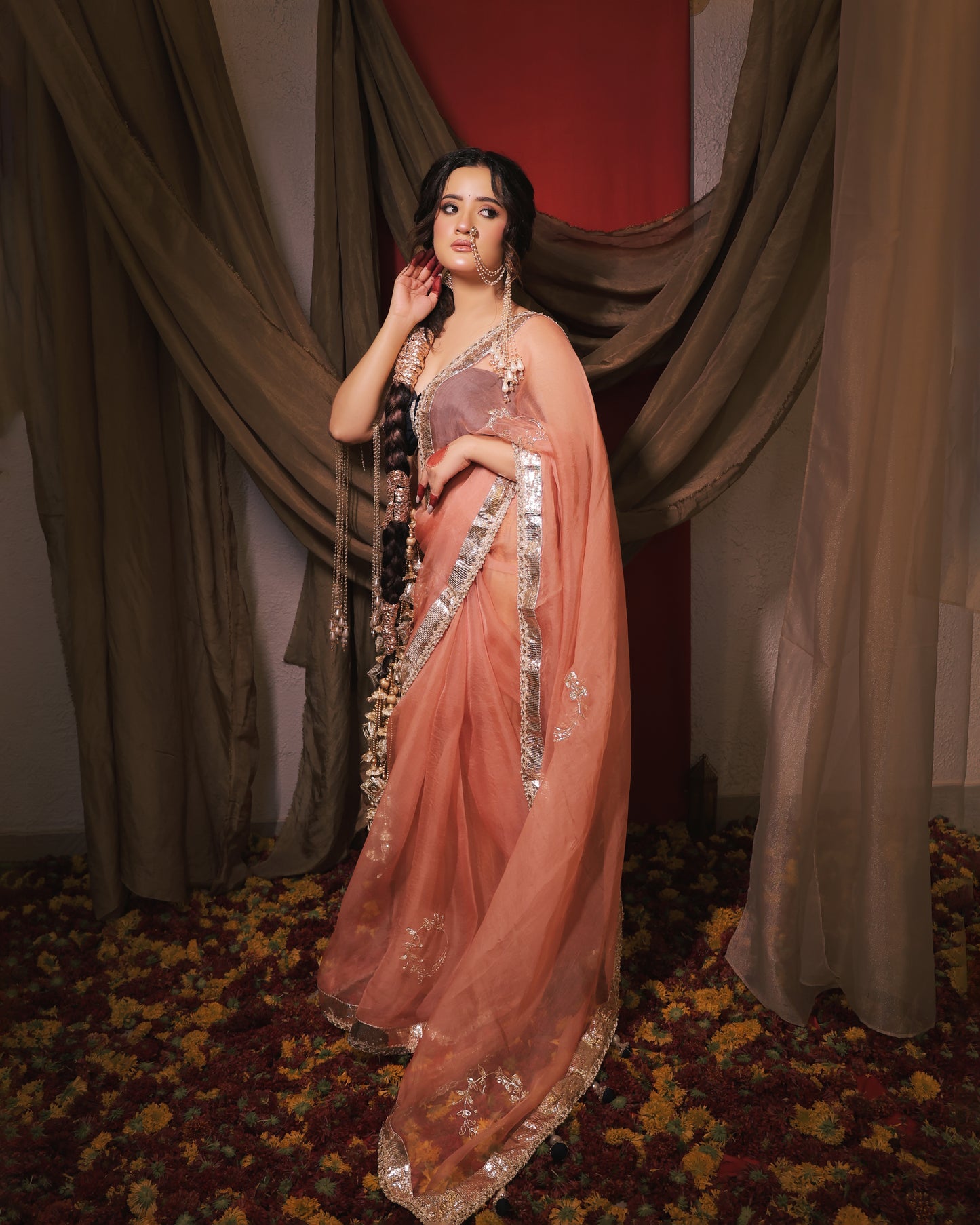 PEACH AND BLUE SAREE - SWARN MANJARI