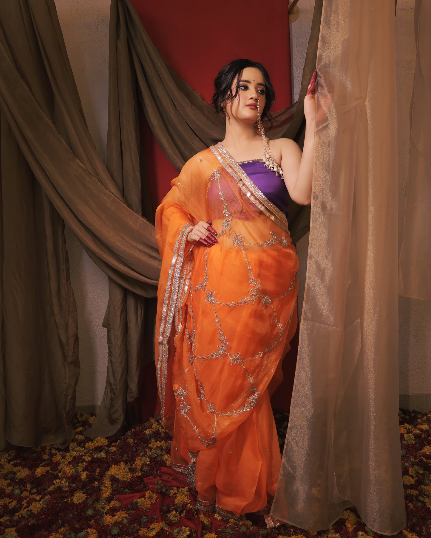 ORANGE AND PURPLE SAREE - SWARN MANJARI
