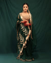 BOTTLE GREEN LEAF ORGANZA SAREE - JHAROKHA
