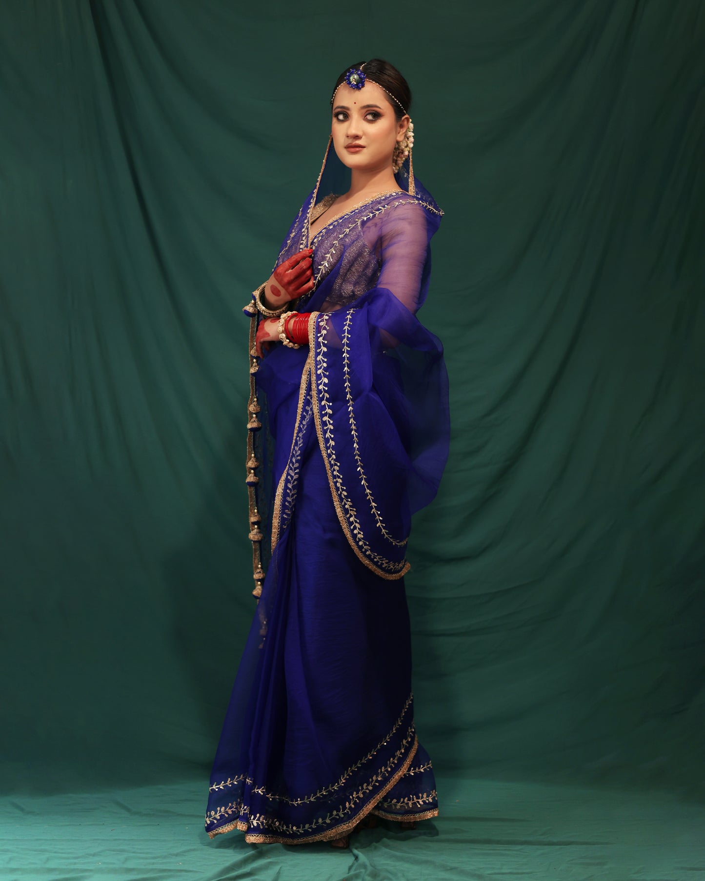 ROYAL BLUE ORGANZA SAREE - JHAROKHA