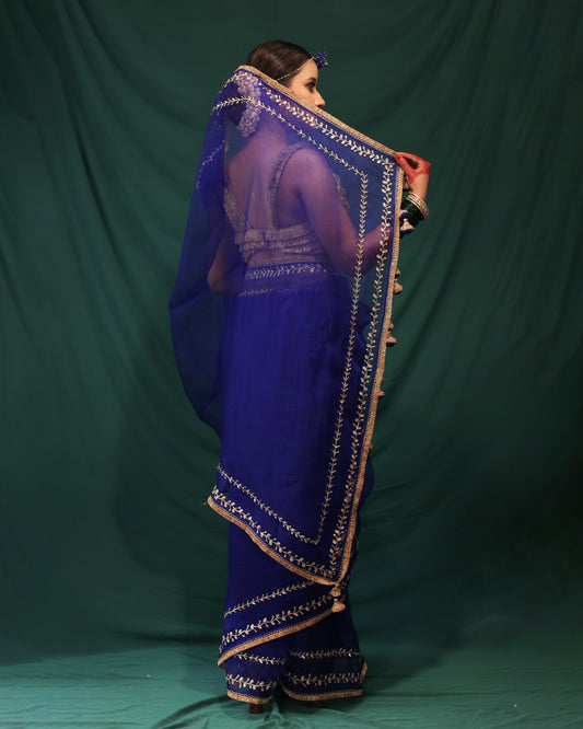 ROYAL BLUE ORGANZA SAREE - JHAROKHA