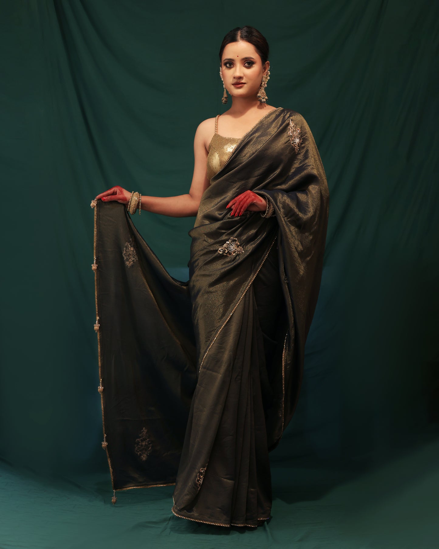 NAVY BLUE SHIMMER GEORGETTE SAREE - JHAROKHA