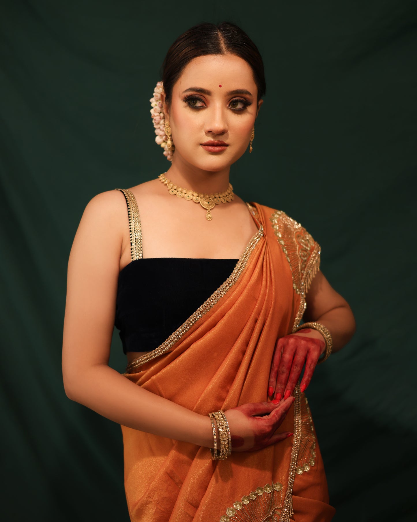 RUST ORANGE SHIMMER GEORGETTE SAREE - JHAROKHA