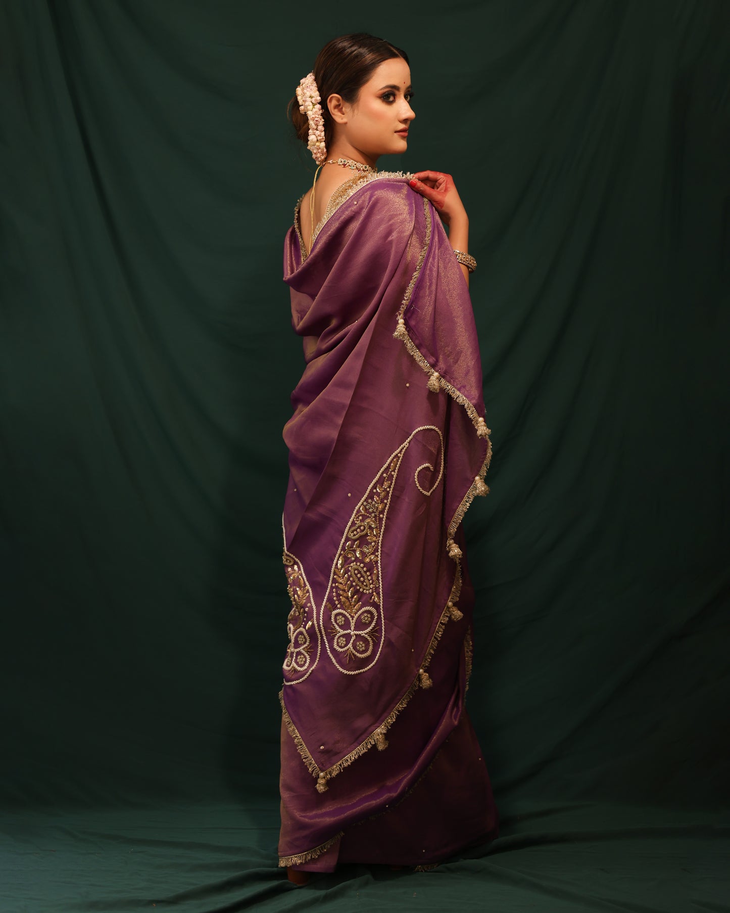 PURPLE SHIMMER GEORGETTE ORGANZA SAREE - JHAROKHA