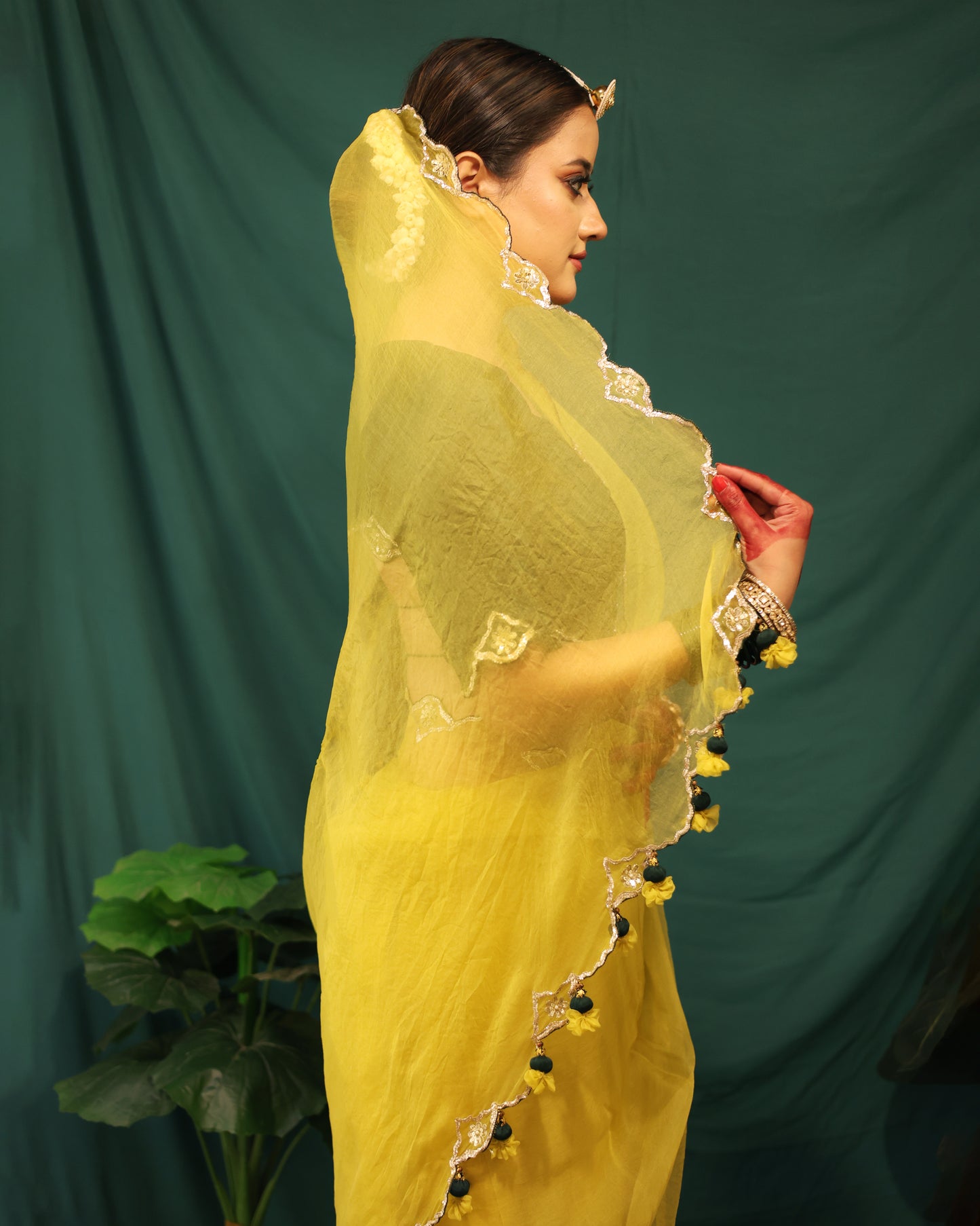 LIME GREEN AND BOTTLE GREEN SAREE - JHAROKHA