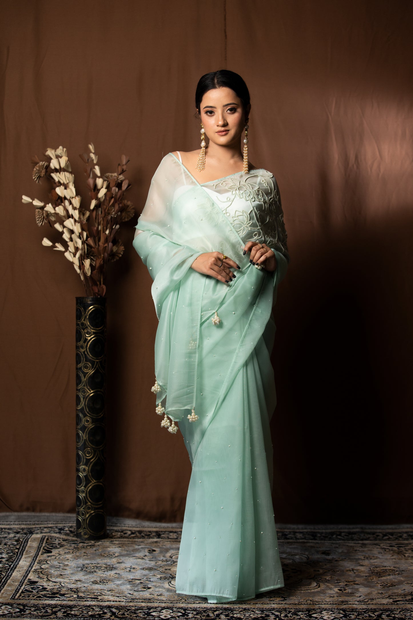 POWDER BLUE ORGANZA SAREE - KUMUD