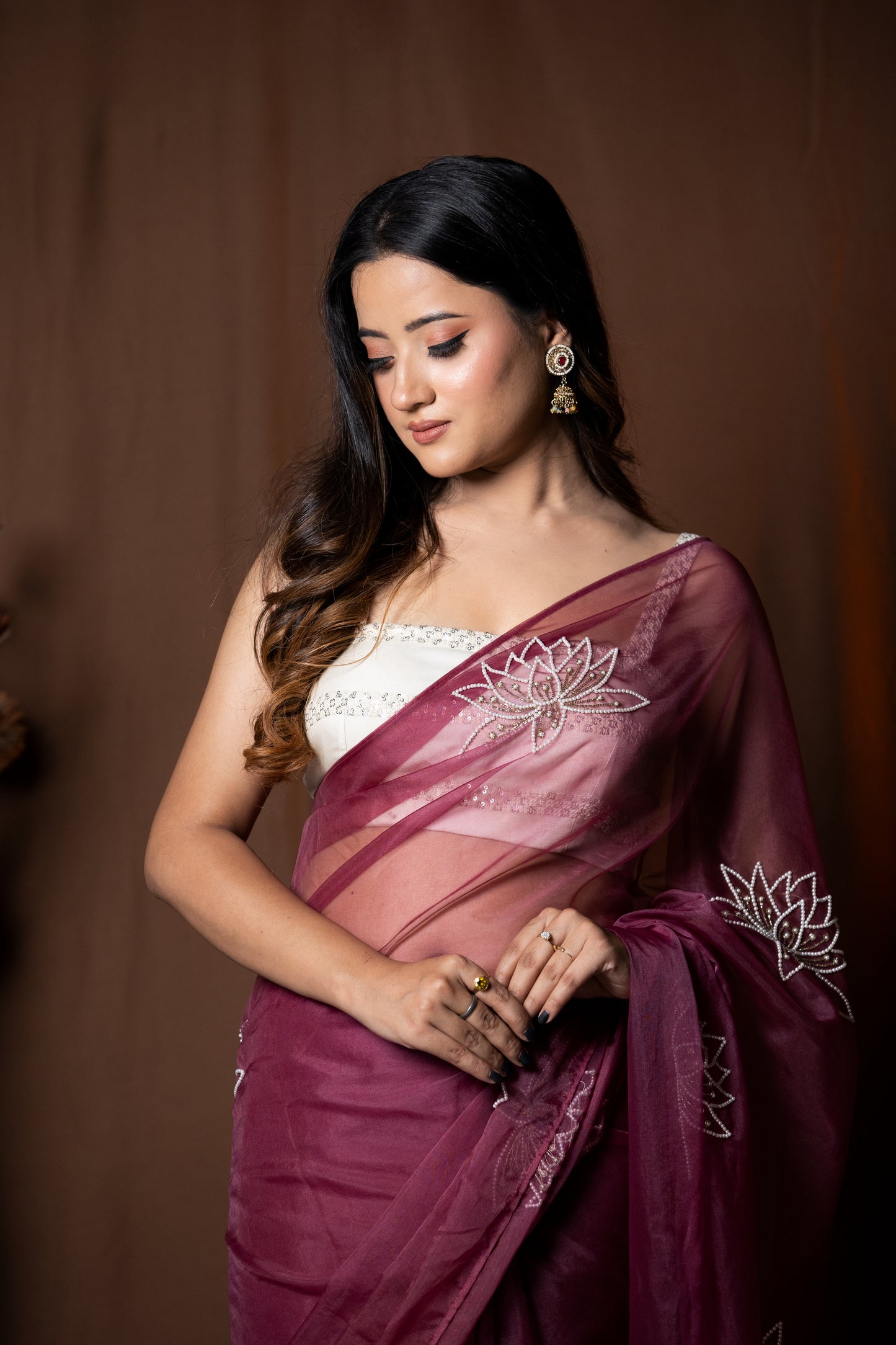 Dust Wine Organza Saree - KUMUD