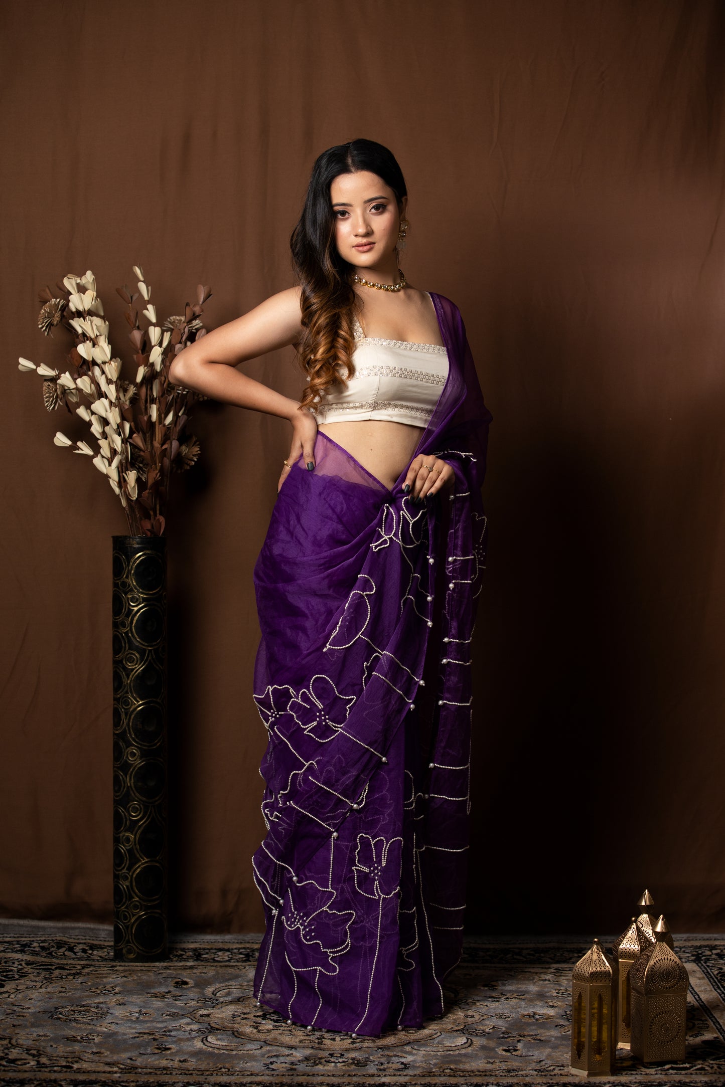DARK PURPLE ORGANZA SAREE - KUMUD