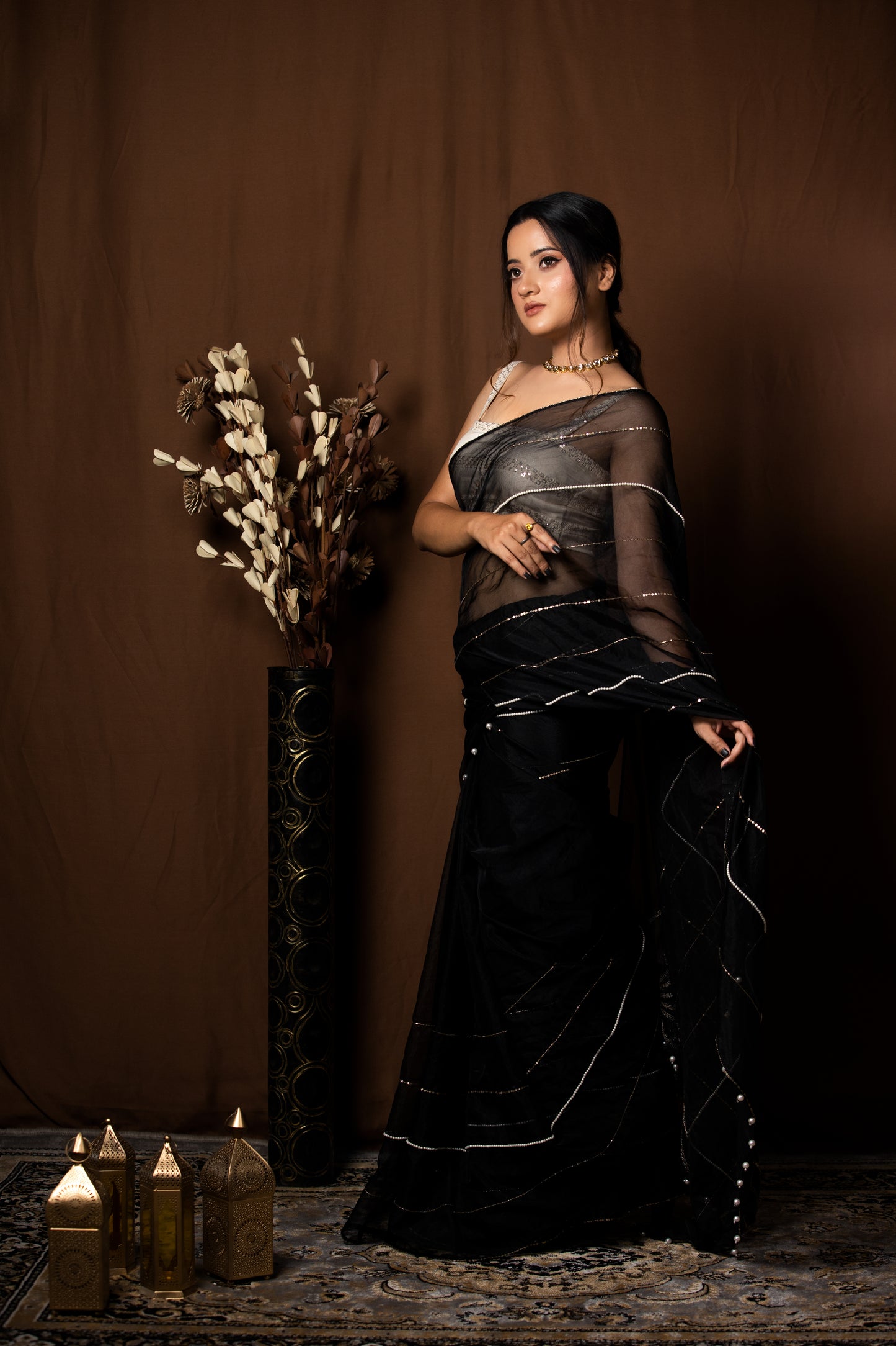 BLACK ORGANZA SAREE - KUMUD