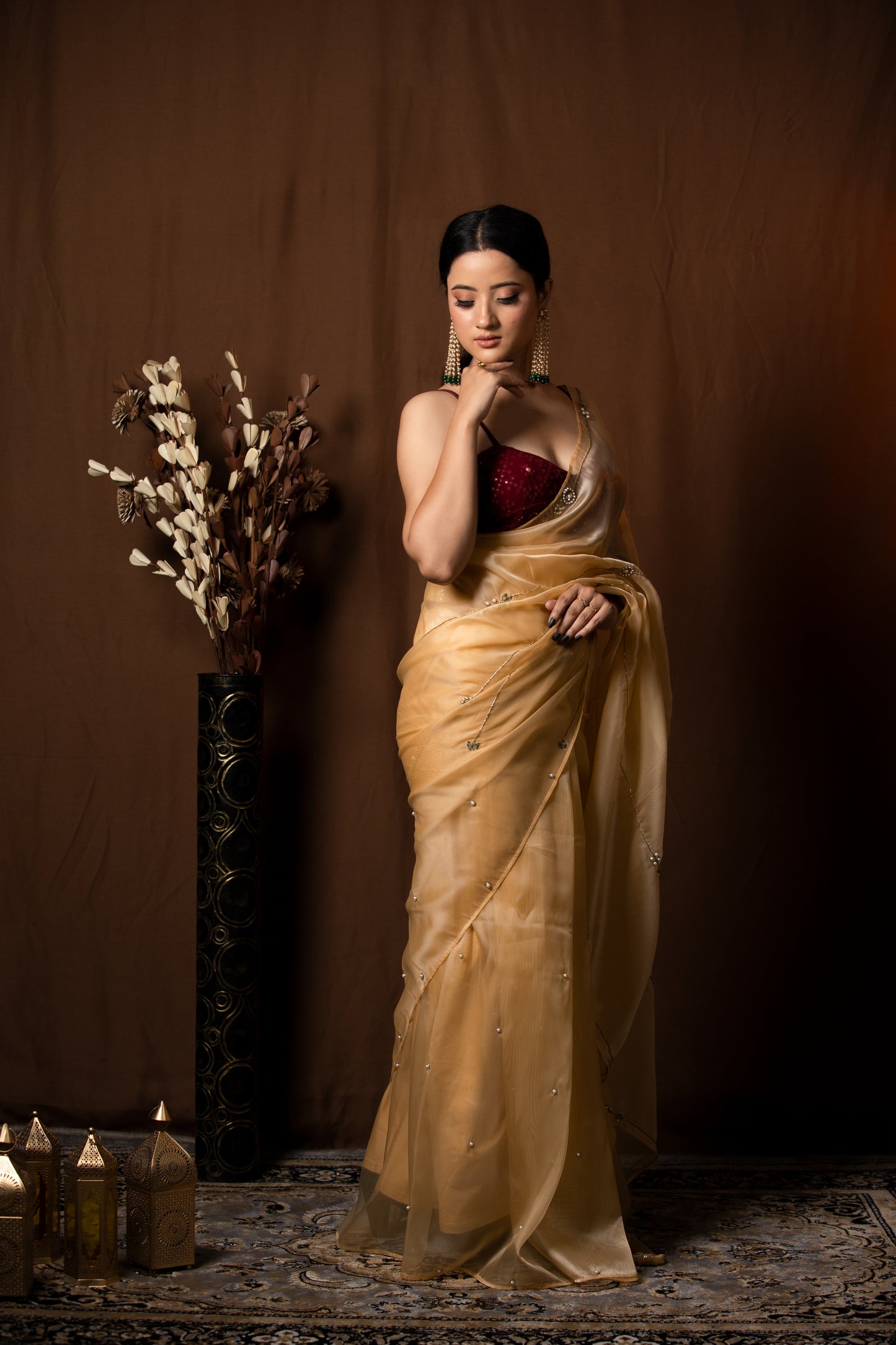 DUST PEACH ORGANZA SAREE - KUMUD