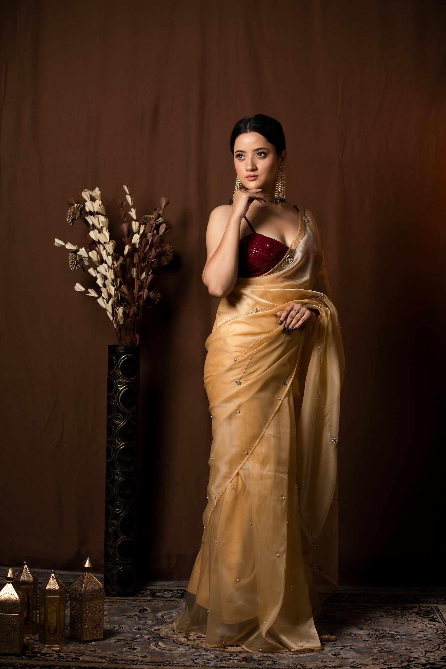 DUST PEACH ORGANZA SAREE - KUMUD