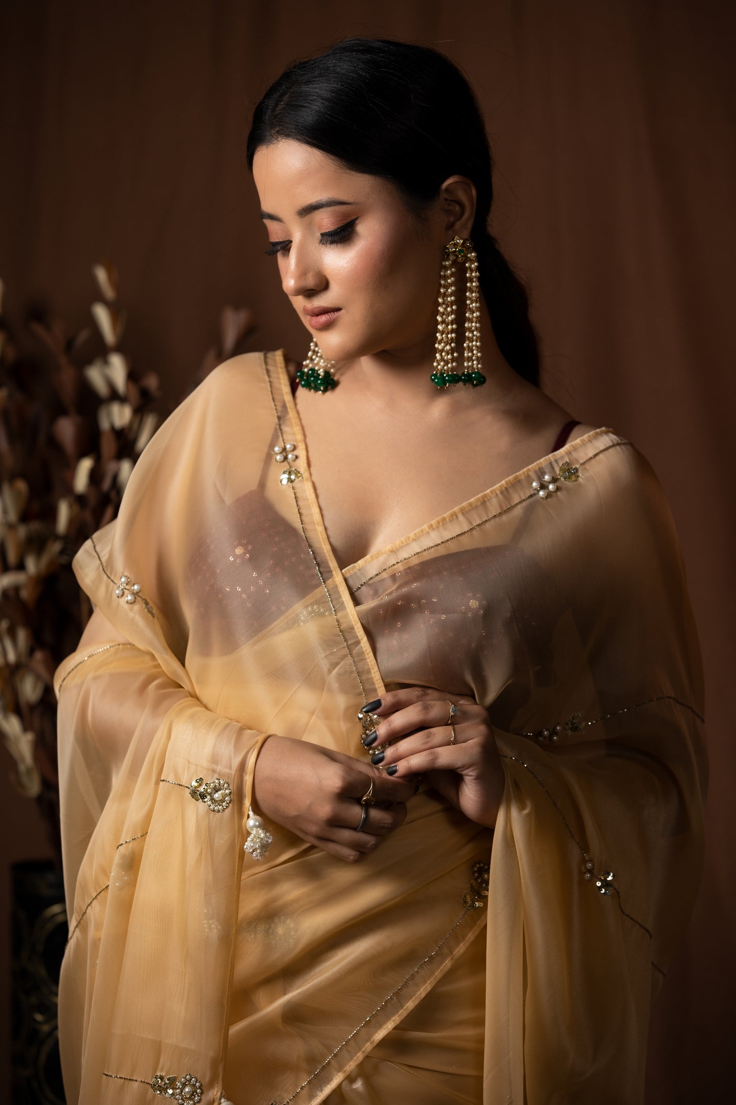 DUST PEACH ORGANZA SAREE - KUMUD