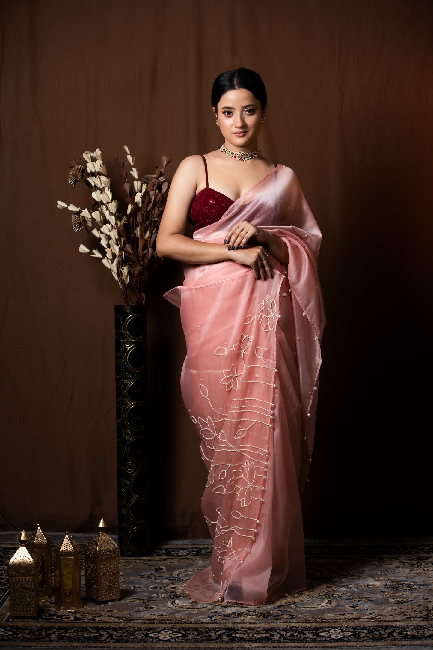 BABY PINK ORGANZA SAREE - KUMUD