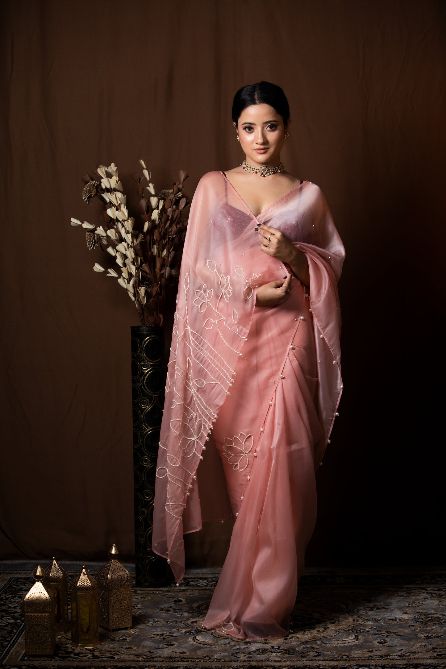 BABY PINK ORGANZA SAREE - KUMUD