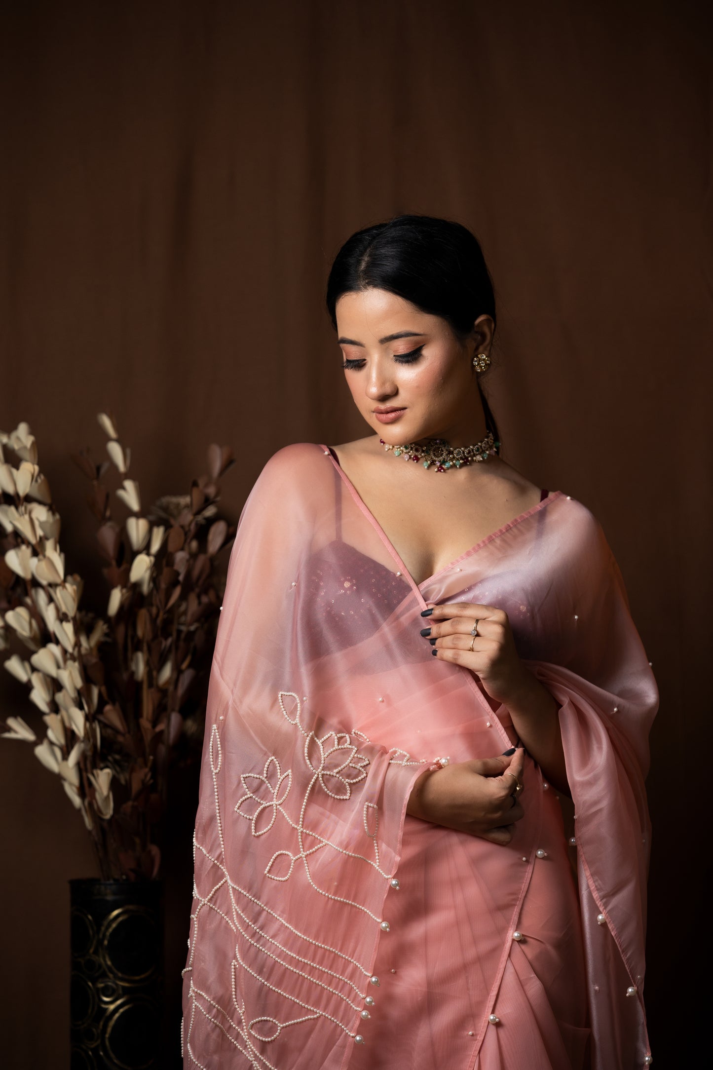 BABY PINK ORGANZA SAREE - KUMUD
