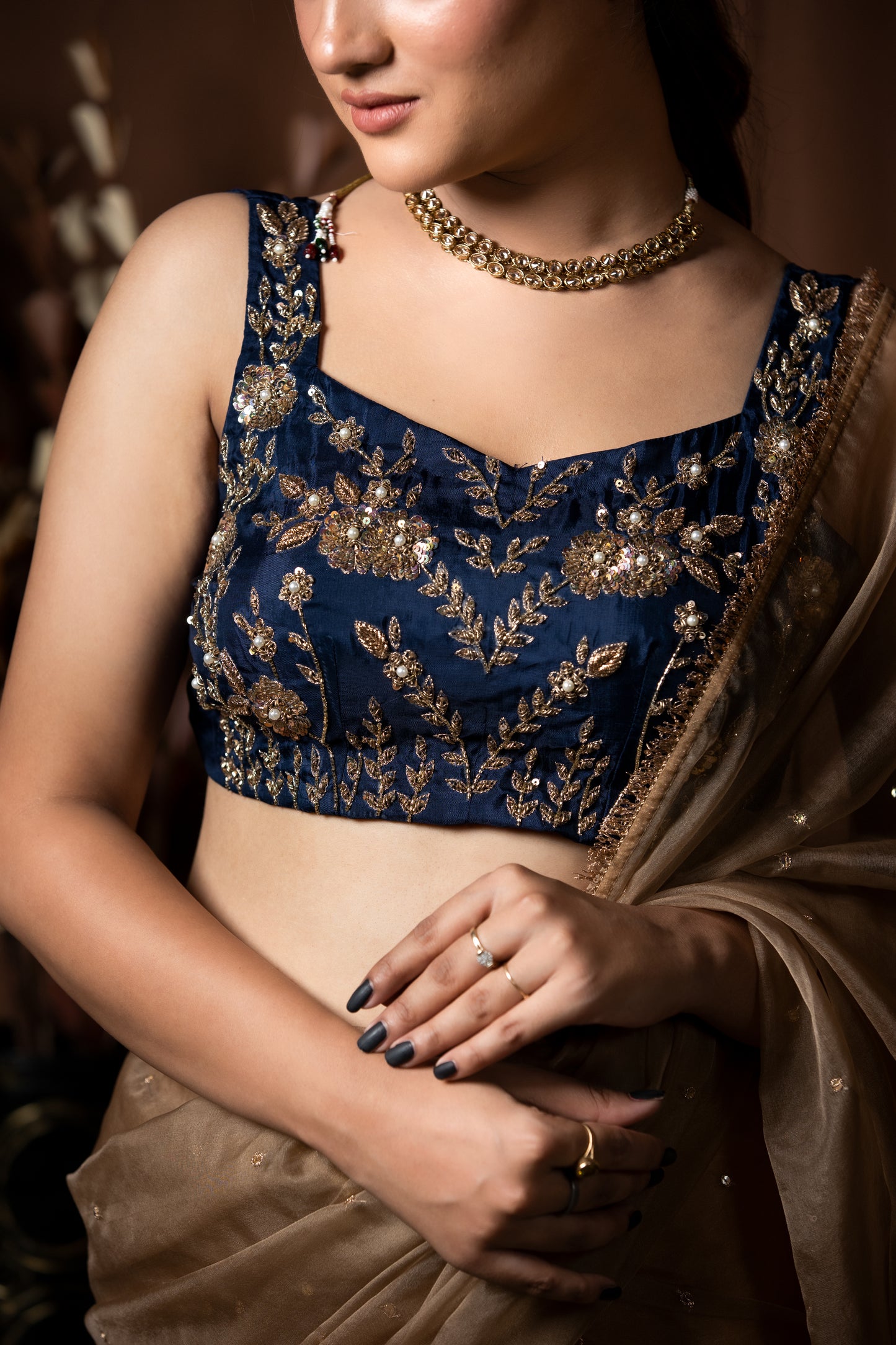 BROWN ORGANZA SAREE - KUMUD