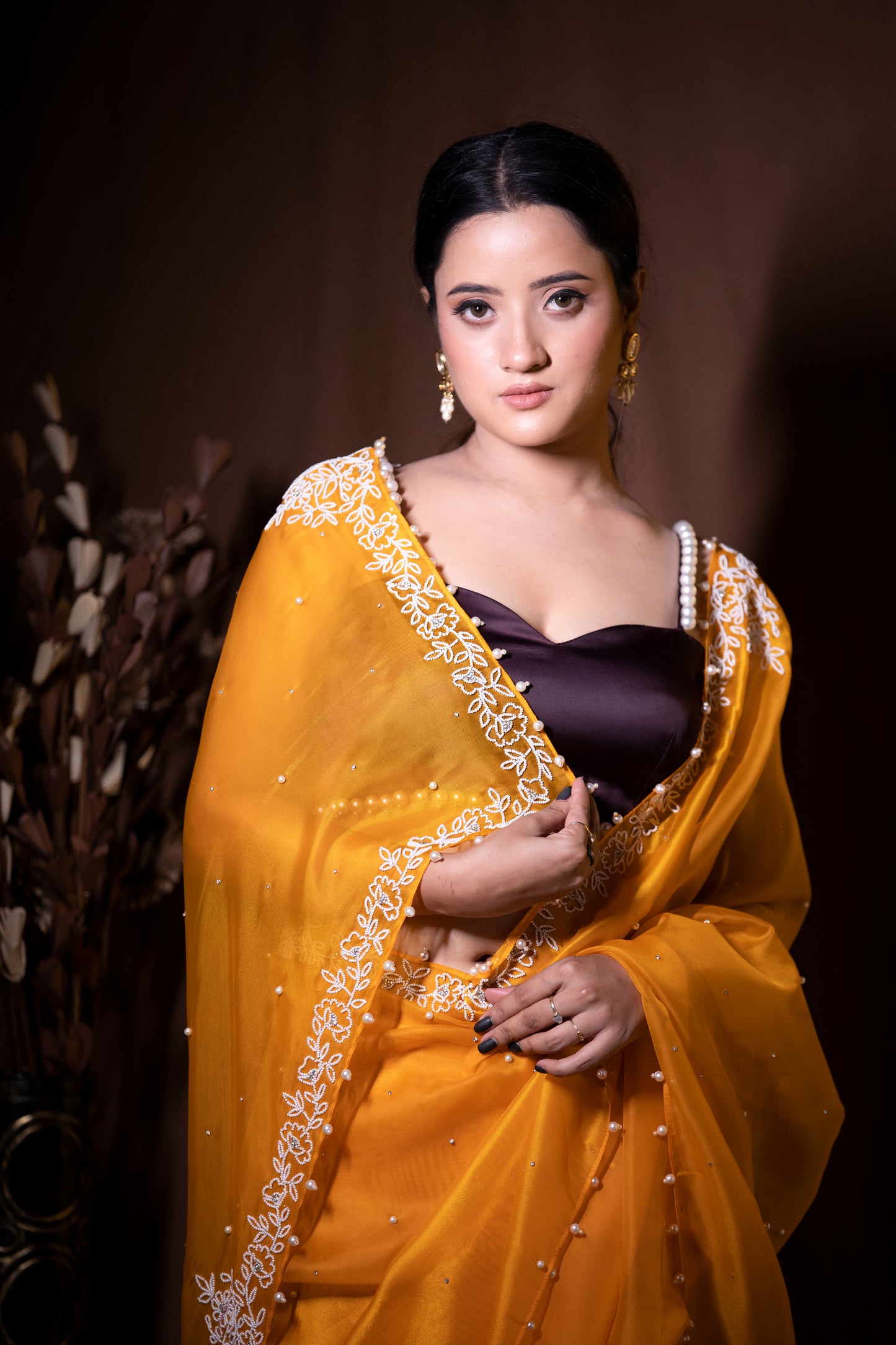 ORANGE ORGANZA SAREE - KUMUD