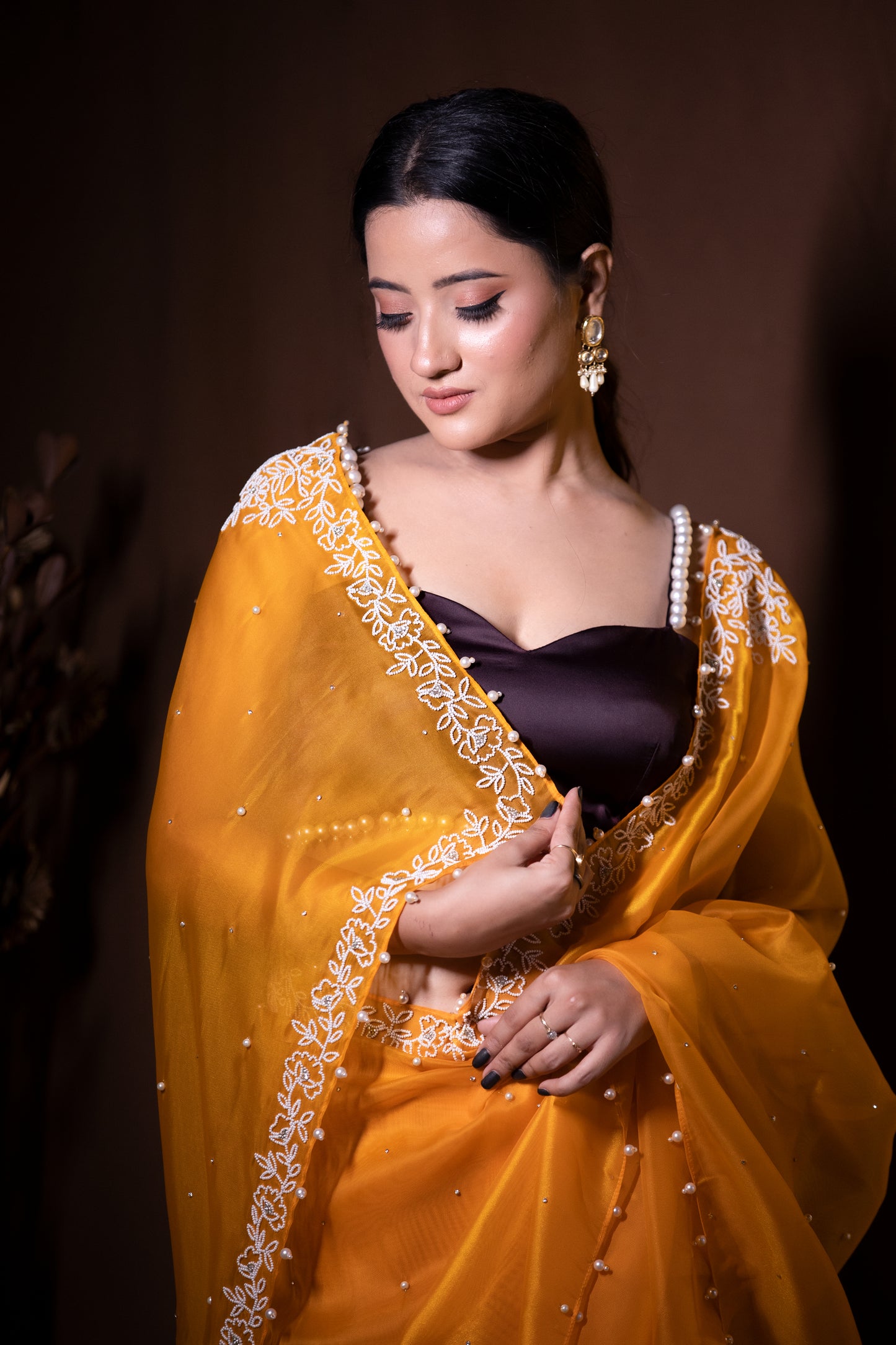 ORANGE ORGANZA SAREE - KUMUD