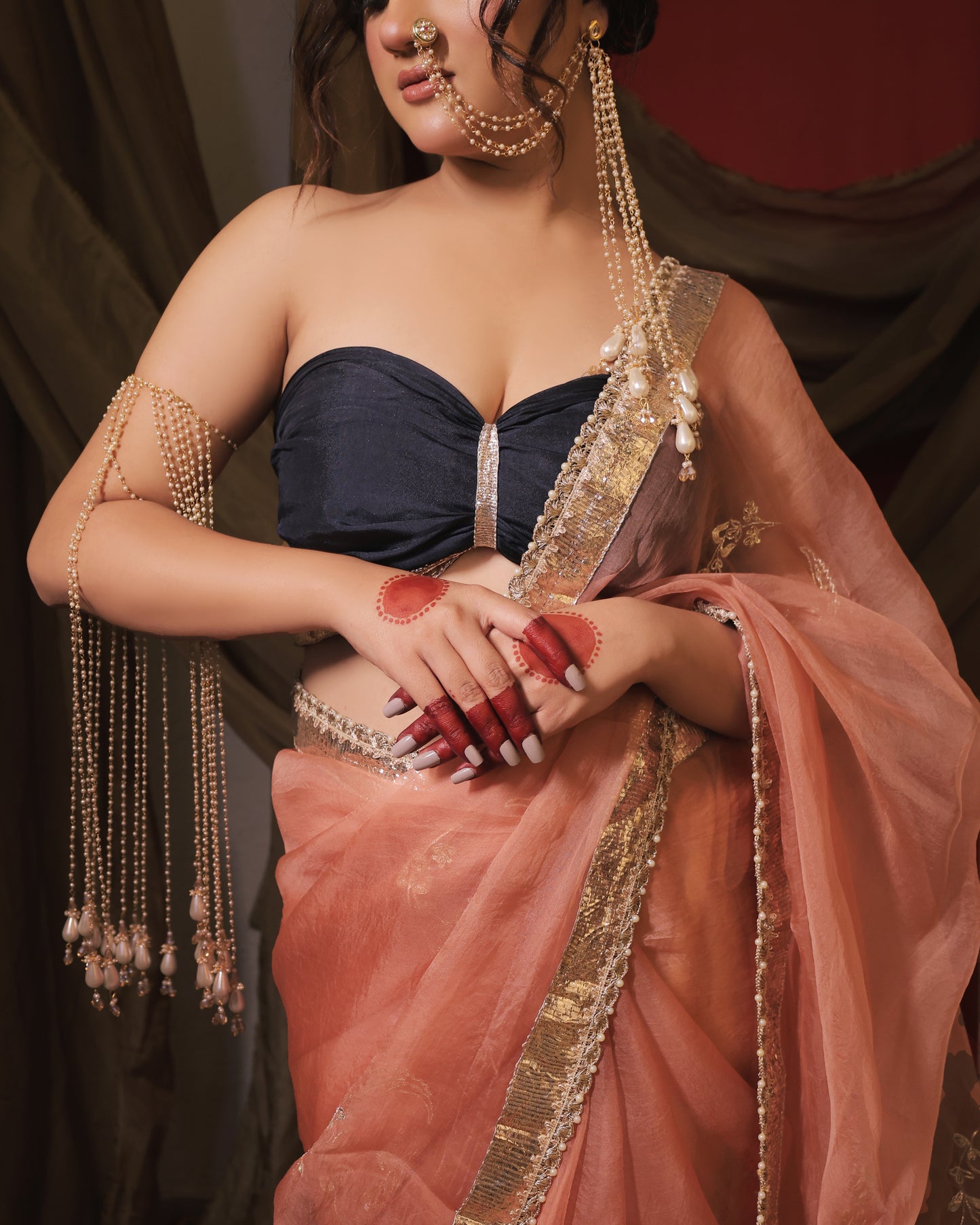 PEACH AND BLUE SAREE - SWARN MANJARI