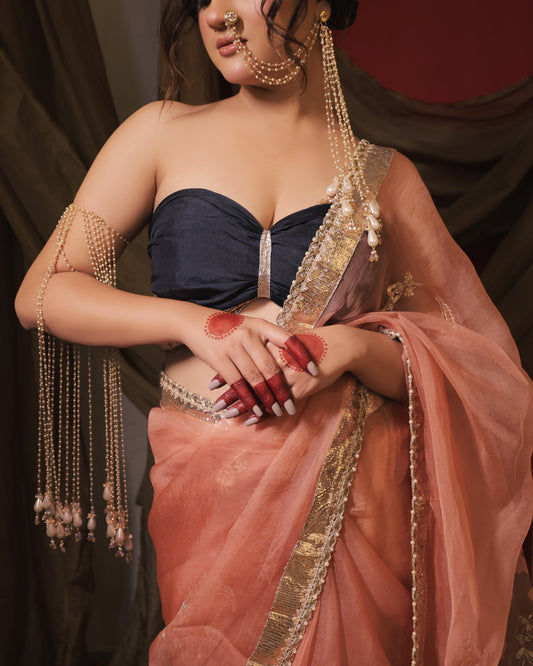 PEACH AND BLUE SAREE - SWARN MANJARI