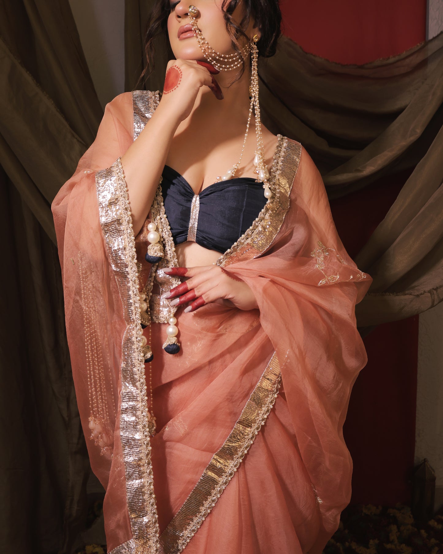 PEACH AND BLUE SAREE - SWARN MANJARI
