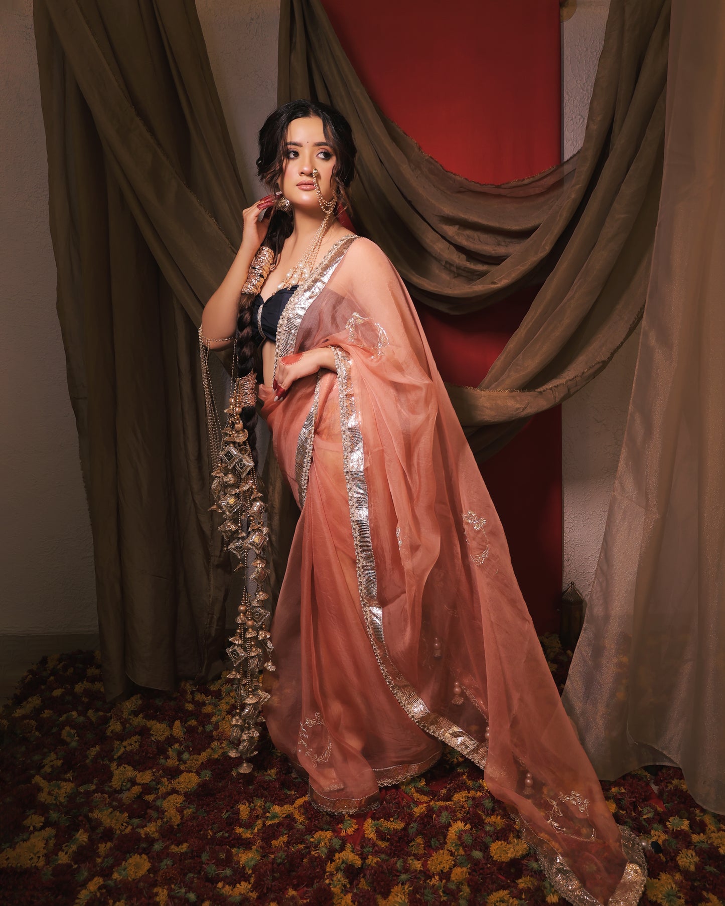 PEACH AND BLUE SAREE - SWARN MANJARI
