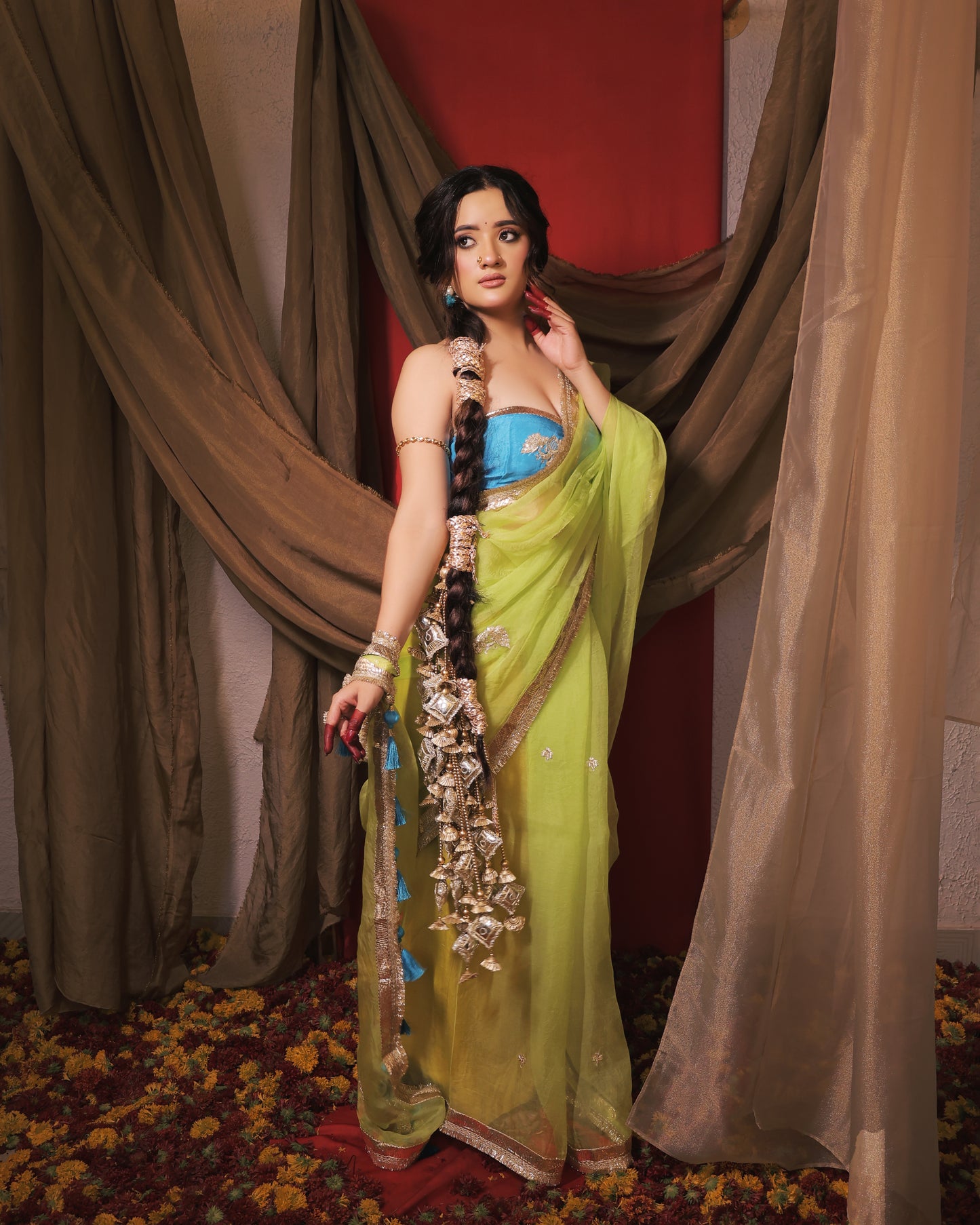 YELLOW AND INK BLUE SAREE  - SWARN MANJARI