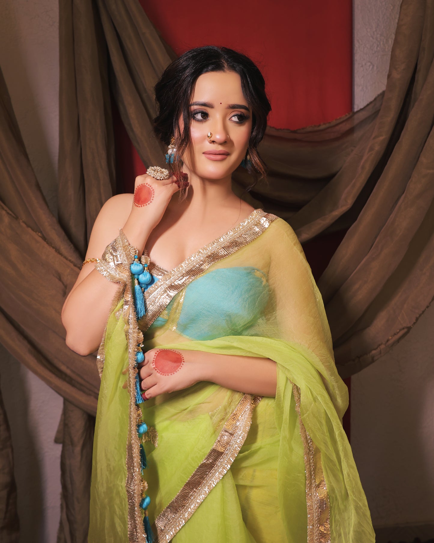 YELLOW AND INK BLUE SAREE  - SWARN MANJARI