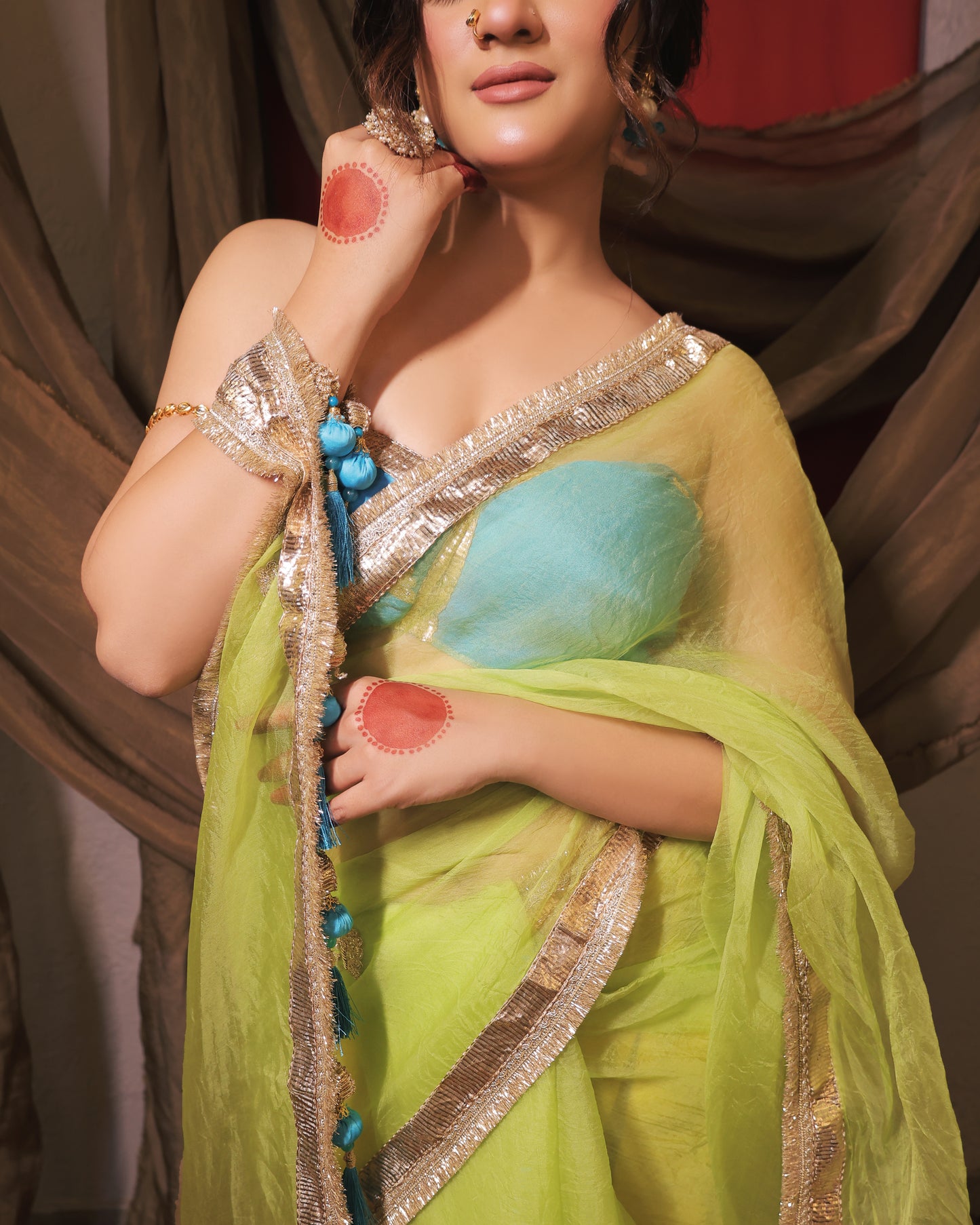 YELLOW AND INK BLUE SAREE  - SWARN MANJARI