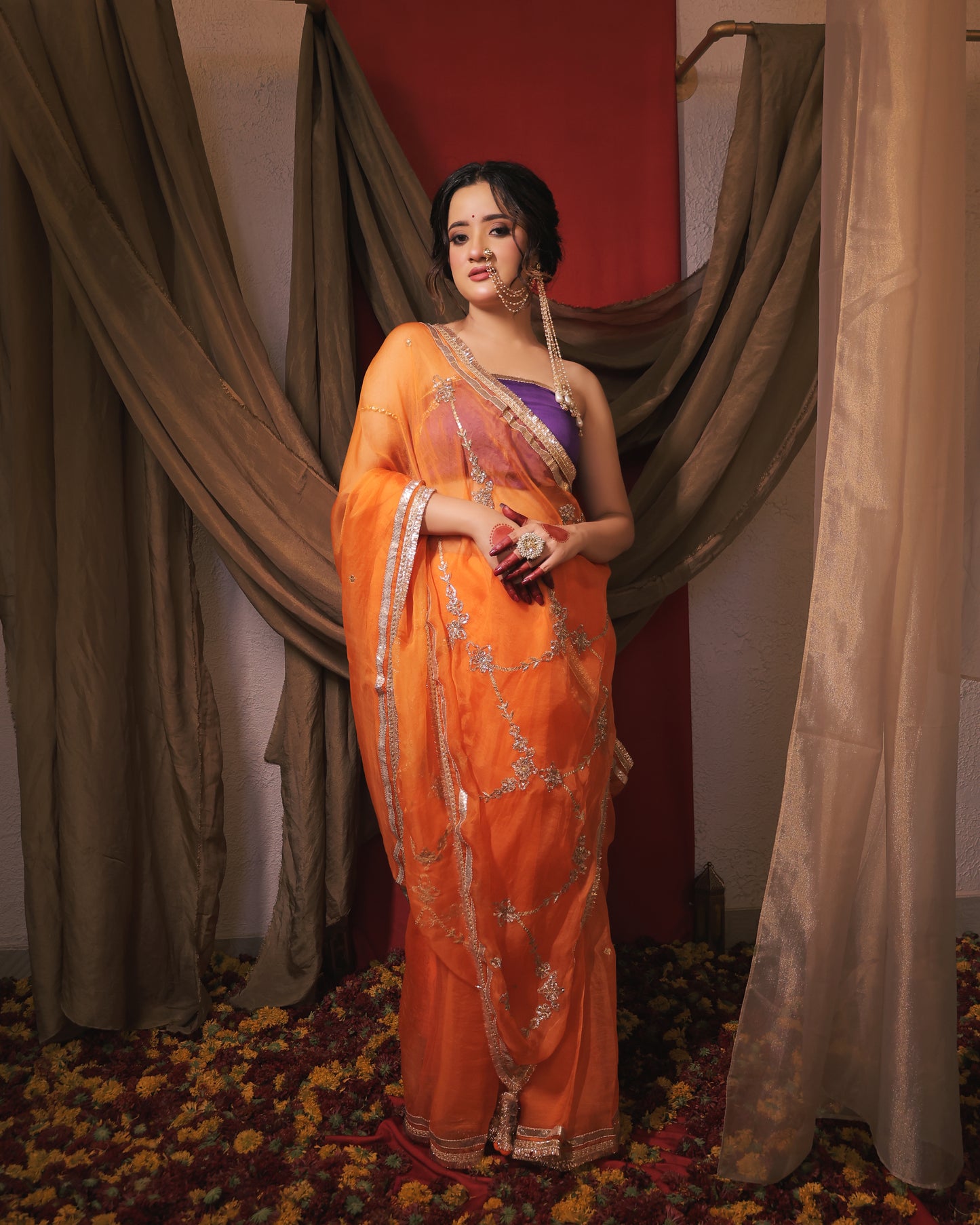 ORANGE AND PURPLE SAREE - SWARN MANJARI