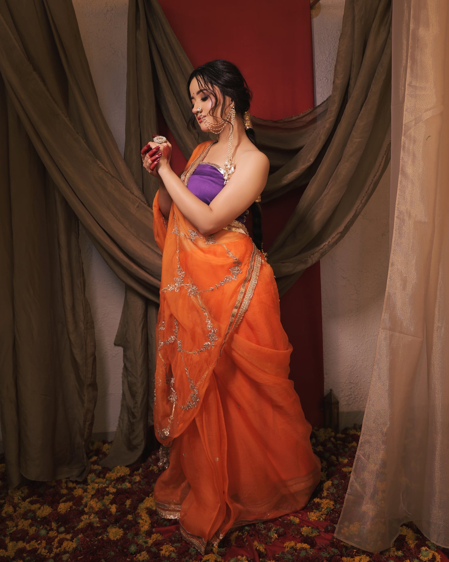 ORANGE AND PURPLE SAREE - SWARN MANJARI