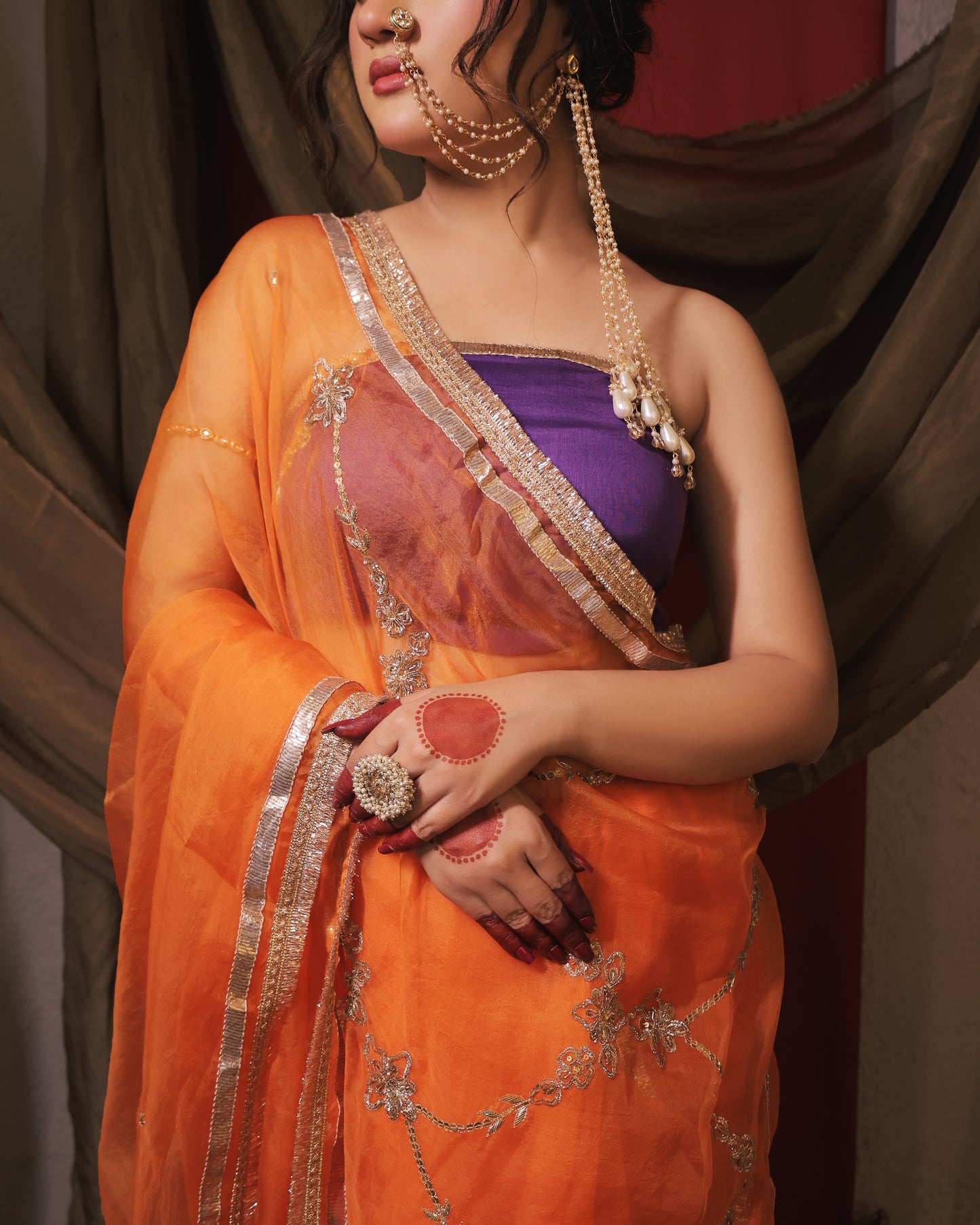 ORANGE AND PURPLE SAREE - SWARN MANJARI