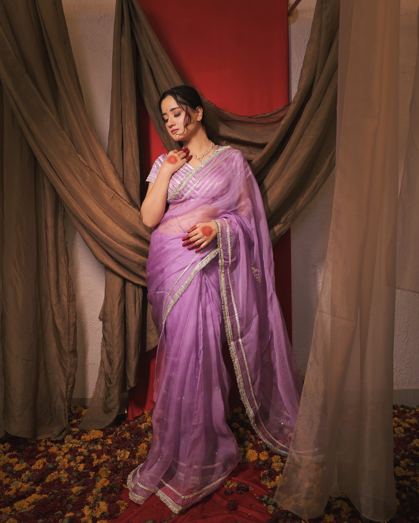 LAVENDER MONOCHROME SAREE - SWARN MANJARI