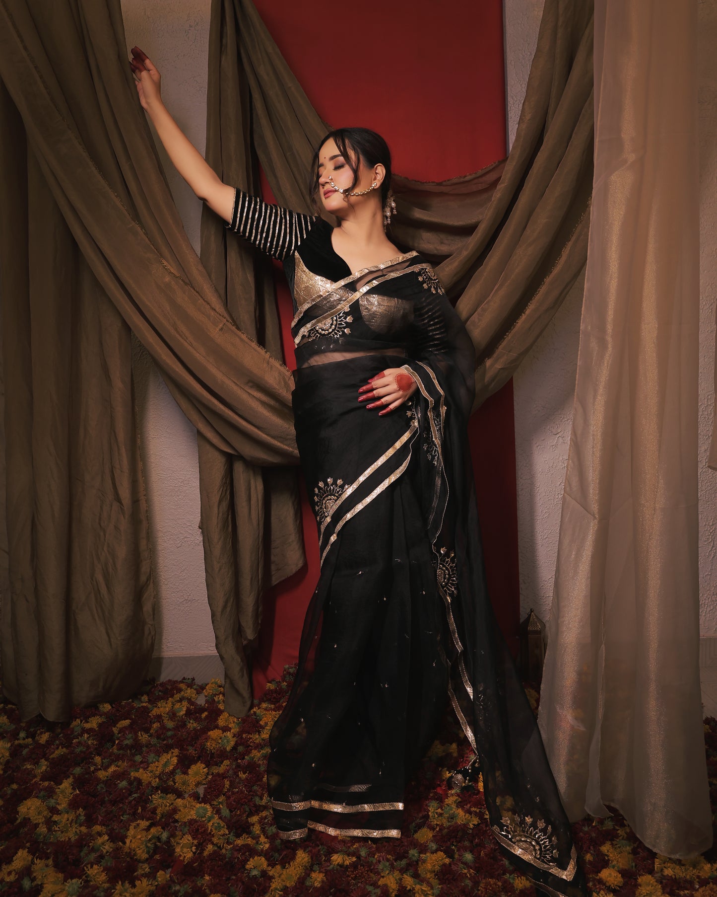BLACK MONOCHROME SAREE - SWARN MANJARI