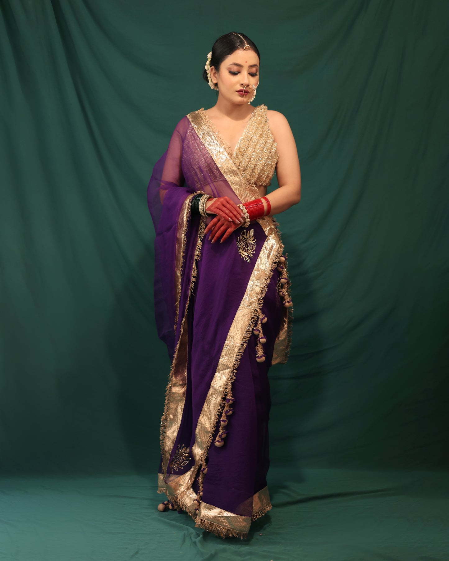 PURPLE BUTA SAREE - JHAROKHA