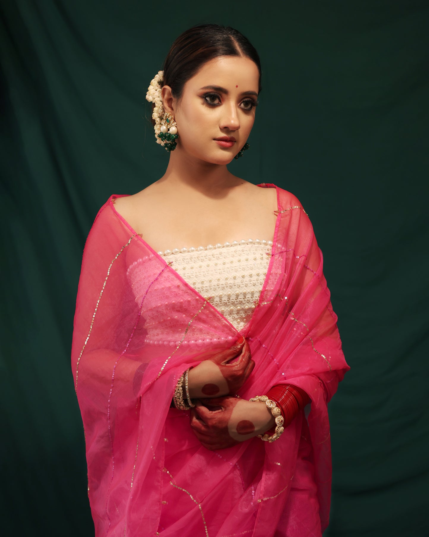 PINK LINE ORGANZA SAREE - JHAROKHA