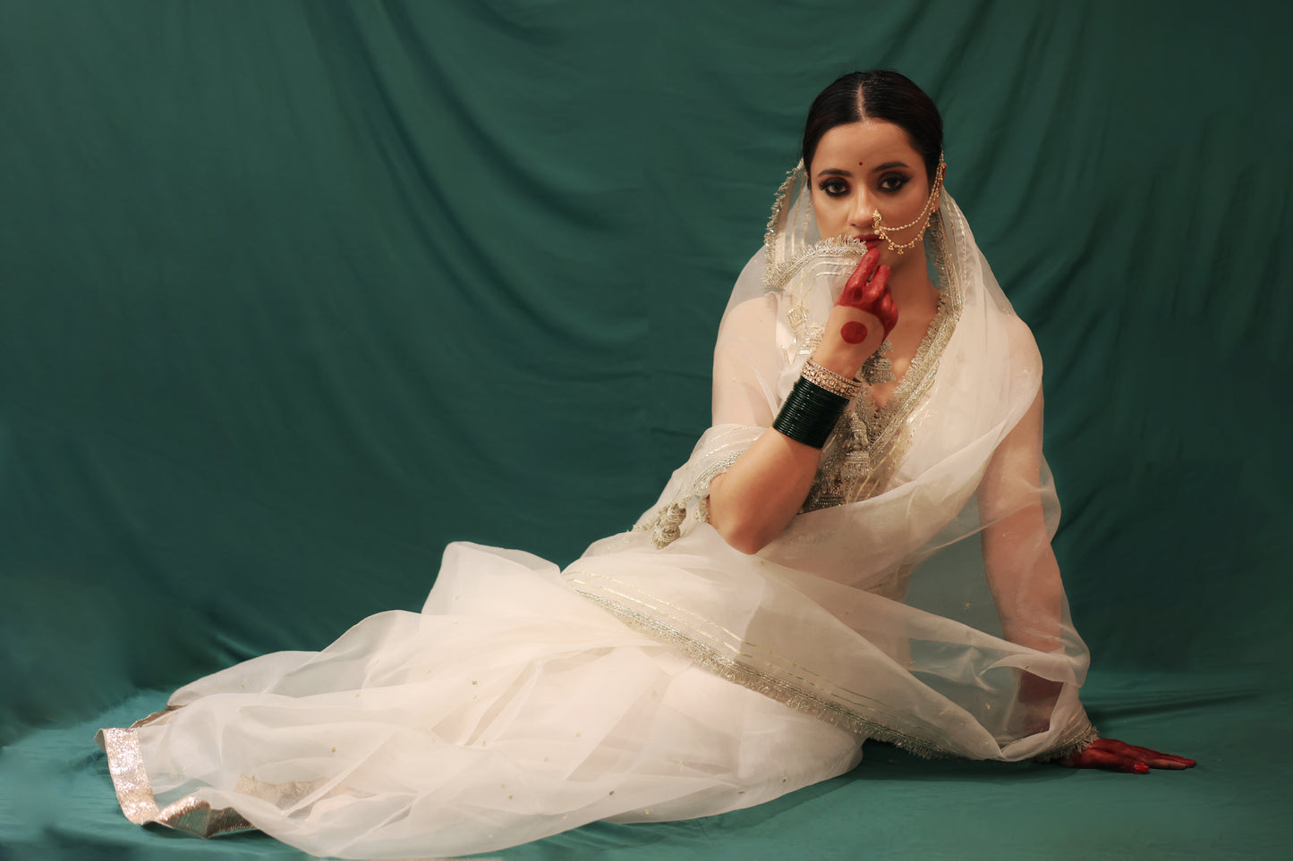 WHITE DARWAZA SAREE - JHAROKHA