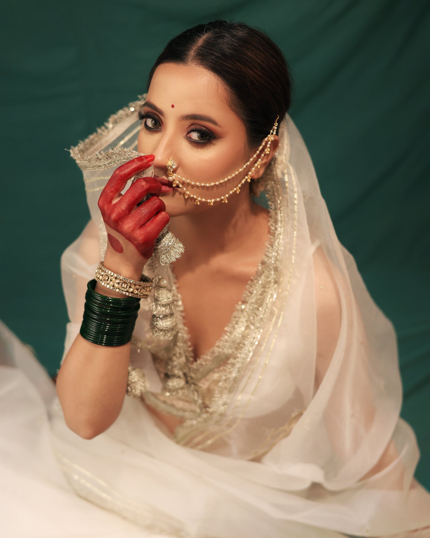 WHITE DARWAZA SAREE - JHAROKHA